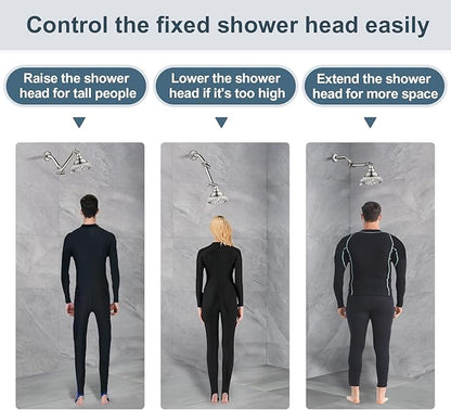 BRIGHT SHOWERS Brass Shower Arm Extender for Rain and Handheld Shower Head, 5 Inch Universal Shower Head Extension Arm, Height & Angle Adjustable, Brushed Nickel