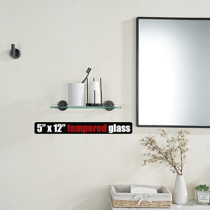 JQK Bathroom Glass Shelf Oil Rubbed Bronze, Tempered Glass Shower Storage 12 by 5 inches, 304 Stainless Steel ORB Wall Mount, TGS101L12-ORB