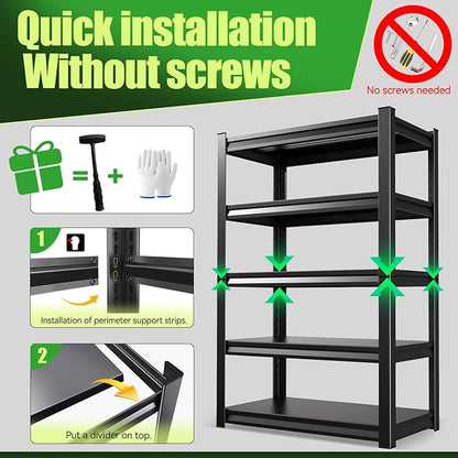 72''HXCXVVB Garage Shelving,Heavy Duty Garage Storage Shelves,Metal Shelving Unit,5 Tier Adjustable Steel Utility Shelf,Use for Basement,Warehouse, Pantry Closet,Black (Steel-72''H*15.7" D*35.4''W)