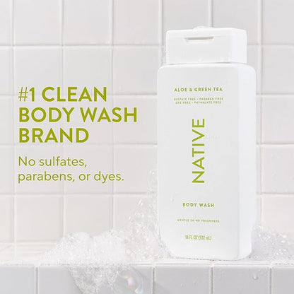 Native Body Wash Contains Naturally Derived Ingredients | For Women & Men, Sulfate, Paraben, & Dye Free Leaving Skin Soft and Hydrating |Aloe & Green Tea 18 oz
