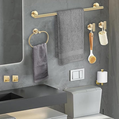 Brushed Gold Bathroom Accessories Set, 7 Pieces Gold Towel Bar Bathroom Hardware Set, 31.5 Inch Towel Racks for Bathroom, SUS304 Stainless Steel Bathroom Towel Holder Toilet Paper Holder Wall Mounted
