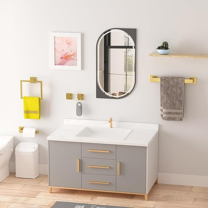 16 in Matte Bathroom Accessories Set, Bath Towel Bar Set, Stainless Steel Bathroom Hardware Set, Towel Racks for Bathroom Wall Mounted 5 Pcs (Golden)