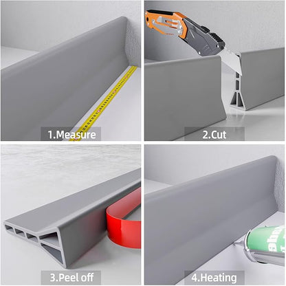 Raycity 3" High Shower Threshold Water Dam 74 IN Collapsible Shower Water Splash Guard for Curbless Shower Threshold Barrier Water Stopper for Wet and Dry Separation Bathroom and Kitchen (Grey)
