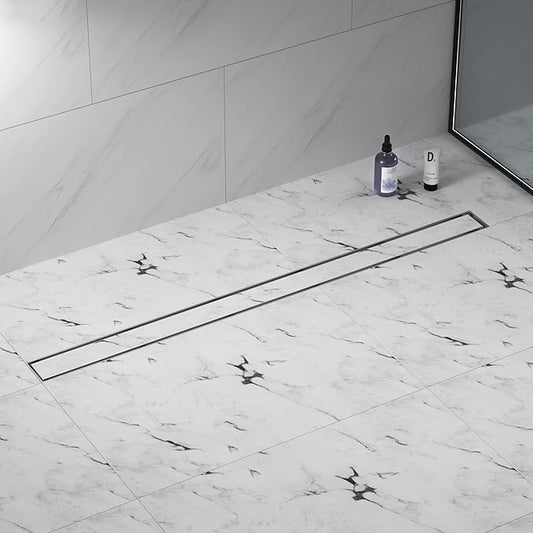 Linear Shower Drain 42", Brushed Floor Drain with Tiled Insert Grate & Hair Strainer, 304 Stainless Steel Bathroom 2-in-1 Tiled in Drain, CUPC Certified (Brushed, 42'')