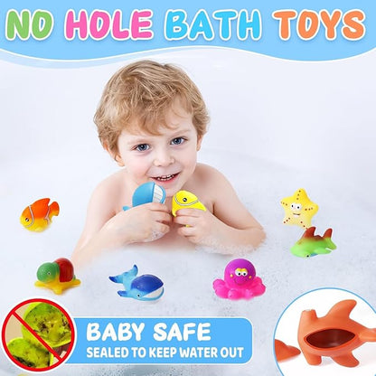 Toddler Stocking Stuffers Color Changing No Hole Bath Toys for Kids Ages 1-3 4-8, Toddler Bath Toys Sea Creatures Christmas Birthday Gifts Pool Bathub Beach Water Toys Sea Animal with Drying Bag