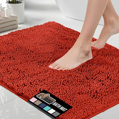 GORILLA GRIP Bath Rug Mat 30x20, Soft Absorbent Chenille, Quick Dry Microfiber Mats, Rubber Backing Washable Shower Floor Rugs, Bathmat Runner, US Designed Bathroom Accessories Decor, Sunset Orange