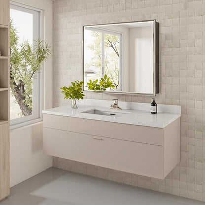30x26 Pre-Assembled Bathroom Medicine Cabinet Mirror, Surface or Recessed Brushed Nickel Medicine Cabinet with Mirror & Rustproof Aluminum Frame, Beveled Bathroom Vanity Mirror with Storage