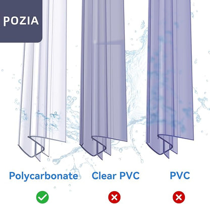 POZIA Shower Door Bottom Seal Frameless Glass Shower Door Seal Strip Clear Vinyl Durable Stop Shower Leaks and Create a Water Barrier Ultra Clear (2PACK-1/2in)