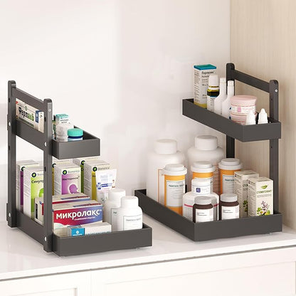 Under Sink Organizer - 1-Tier Pull Out Cabinet Organizer Vertical Slide Out Sink Shelf Storage Shelves for Multi-Purpose Bath Kitchen Bathroom Medicine (Black, 2 Packs)