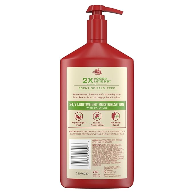 Old Spice Hand, Face & Body Lotion for Men, 24/7 Lightweight Moisturization with Amazing Scent, Instant Absorption, For All Skin Types, Fiji with Palm Tree Scent, 16 oz