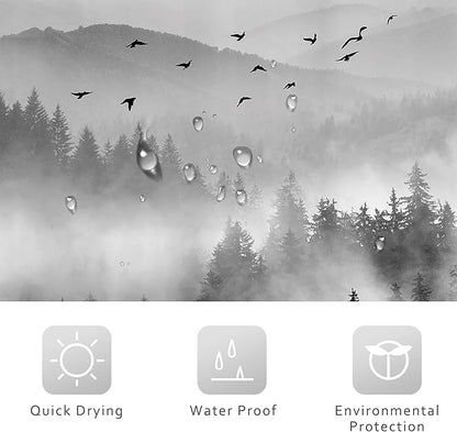 Riyidecor Black and White Shower Curtain 72Wx96H Inch Extra Long Mountain Scenery Nature Pine Tree Cool for Mens Scene View Landscape Bathroom Decor Fabric Polyester Waterproof 12 Pack Hooks