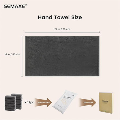 SEMAXE 12 Pack Hand Towels for Bathroom, 100% Cotton Towels with Hanging Loops, Soft and Highly Absorbent, Hand Towel Set for Gym, Shower, Hotel, Spa and Kitchen, Grey