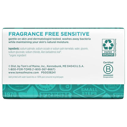 Tom’s of Maine Natural Beauty Bar Soap For Women and Men, Fragrance Free, Sensitive Skin, 5 oz Bar (Pack of 6)