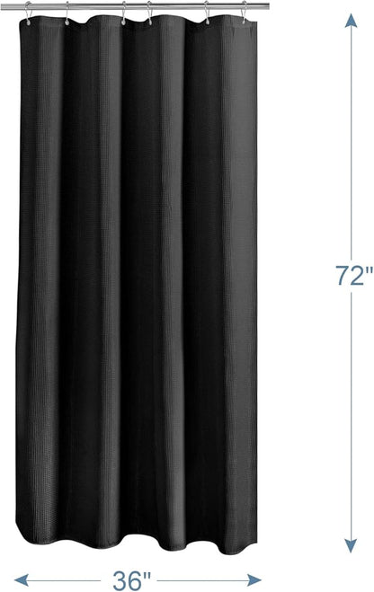 AmazerBath Waffle Shower Curtain, Stall Shower Curtain, Black Shower Curtain Fabric, Hotel Quality Bathroom Shower Curtains, Heavy Duty, 36 x 72 Inches