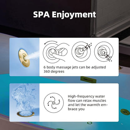 WOODBRIDGE 72" x 35-3/8" Whirlpool and Air Bath Heated Soaking Combination Tub with Adjustable Speed Air Blower and Display Control Panel, Brushed Gold Finish Trim and Drain Kit, BG400