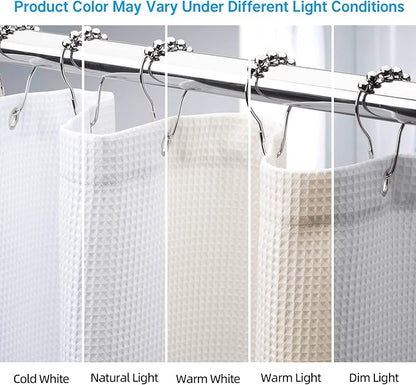 AmazerBath 54 x 78 Shower Curtain Waffle, Long Stall Shower Curtain White, Heavy Duty 240GSM, Fabric Shower Curtains, Hotel Quality Bathroom Accessories, 54 Inches Wide x 78 Inches Long