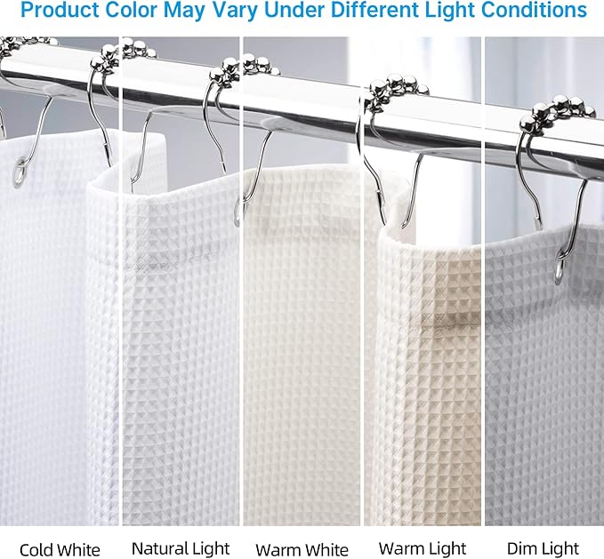 AmazerBath Short Shower Curtain 72x65 Inches, White Shower Curtain Waffle Textured, Heavy Duty 240GSM, Fabric Shower Curtain, Hotel Quality Bathroom Shower Curtains, Thick and Heavy