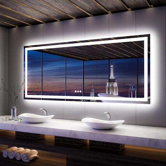 ISKM 88'' x 38'' LED Mirror for Bathroom Lighted Vanity Mirror for Wall Front Lights + Backlit LED Bathroom Mirror Anti-Fog Tempered Glass ETL Listed
