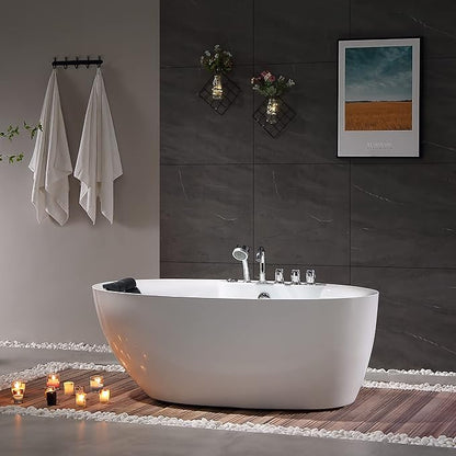 Empava 71 inch Acrylic Freestanding Tub Hydromassage Gracefully Oval Shaped Whirlpool 7 Water Jets Soaking SPA, Double-Ended Massage Bathtub with Black Pillow, Boat Shape,ETL Certified