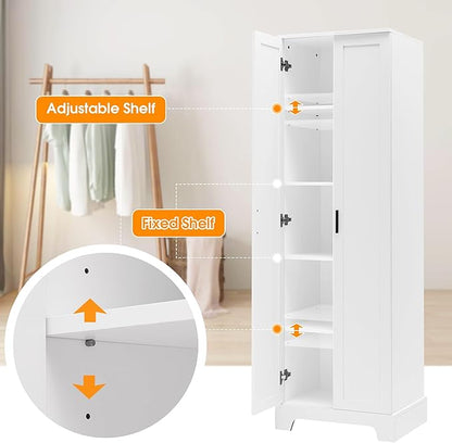 Favfurish 71" Tall Bathroom Storage Cabinet with Doors,Modern Linen Cabinets w/Adjustable Shelves & Anti-Tipping Device,Easy Assembly,Freestanding Organizer for Dining Room,Kitchen,Office,White