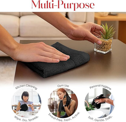RIVERSIDE 12 Pack Premium 100% Cotton Face Washcloths, 550 GSM, 12 x 12 Inches, Soft, Absorbent Towels for Body & Shower, Bathroom Wash Clothes, Durable Face Towels Set for Spa, Gym, Black