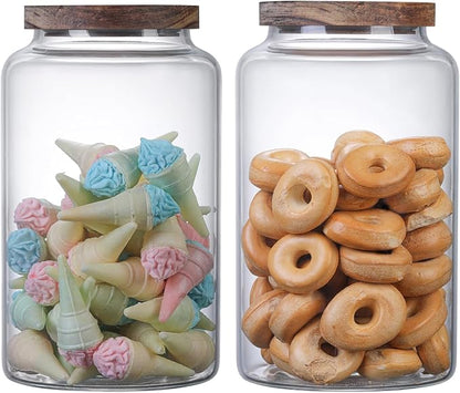 Glass Storage Jar with Lids Thicken Glass Coffee Canister Borosilicate Glass Food Containers for Spice Ground Nut Pasta Sugar Candy Tea (2800ml/94oz-2 PACK(No spoon))