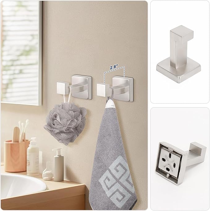NearMoon 5 Pieces Bathroom Hardware Set 304 Stainless Steel, Square Towel Rack Kit - 24" Towel Rod + Towel Ring + Toilet Paper Holder + 2 Robe Hooks, Wall Mounted Bath Accessories (Brushed Nickel)