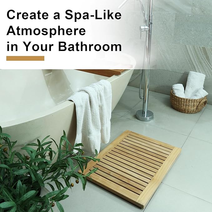 StrongTek 24 inch Teak Shower Mat, Water-Resistant, Non-Slip, Easy-to-Clean Bath Mat for Safety and Durability, Ideal for Bathrooms, Saunas, Spas, and Outdoor Use