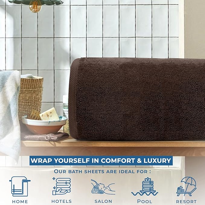 DAN RIVER Pack of 1 Bath Sheet 40x80 Inches, Oversized Bath Sheets Towels for Adults, Fluffy and Soft Plush Towels - Brown