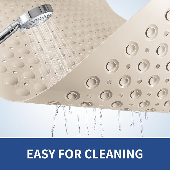 OTHWAY Square Shower Mat 32x32, TPE Non-Slip Shower Mats with Drain Holes and Suction Cups, Walk-in Mat for Inside Shower Stall, Anti-Slip for Elderly Kids (Apricot)