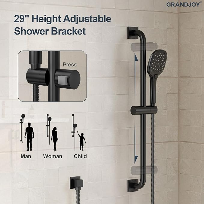 Matte Black 10 Inch Rainfall Shower System with Handheld Spray & Adjustable Slide Bar, Wall Mount Bathroom Shower Faucet Set, Valve Included