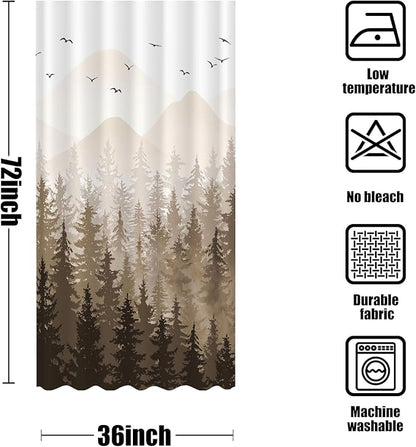 Aipon Brown Misty Forest Shower Curtain Ombre Nature Tree Plants Shower Curtains Fabric Waterproof Mountain Shower Curtain Sets for Bathroom Bath Decor (Brown, 36'' × 72'')
