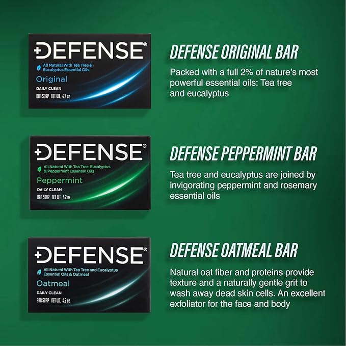 Defense Soap All Natural Peppermint Bar Soap for Men | Made by Wrestlers with Tea Tree Oil & Eucalyptus Oil to Promote Healthy Skin