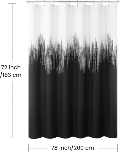 Fabric Shower Curtain, Black and White Cloth Shower Curtains for Bathroom, Modern Waterproof Bathroom Curtains, 78" W x 72" H