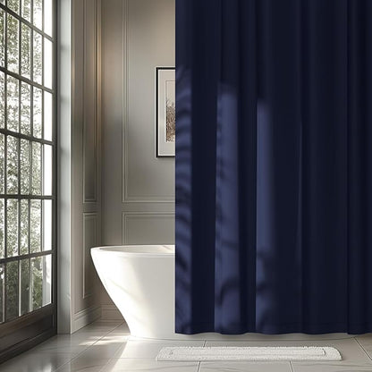 Navy Blue Fabric Shower Curtain Liner with 3 Large Magnets, 72 x 84 inch Extra Long Waterproof Cloth Shower Liner, Bathroom Dark Blue Tall Shower Curtain Machine Washable