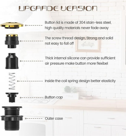 Garbage Disposal Air Switch Kit Sink Top Waste Disposal Long Stainless Steel Golden Polished On/Off Air Button Food and Waste Disposals Part by Etoolcity, UL Listed LF40-C063