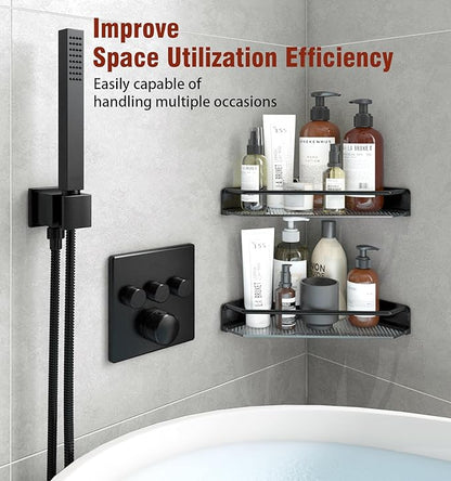 Corner Shower Caddy, 2 Pack Adhesive Bathroom Shelves，Acrylic Shower Shelf Rack, No Drilling Bathroom Organizers and Storage Racks,Black