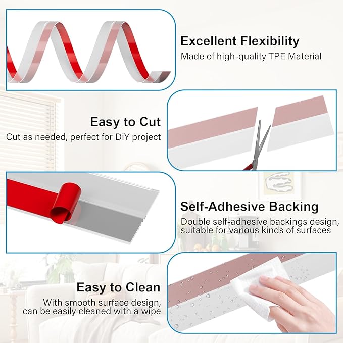 36FT Weather Stripping Door Seal - 2" Silicone Door Draft Seal Tape for Gaps Under Door Weatherstripping Sweep Stopper for Bottom of Shower Door/Sliding Glass Door