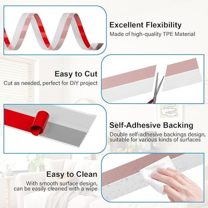 36FT Weather Stripping Door Seal - 2" Silicone Door Draft Seal Tape for Gaps Under Door Weatherstripping Sweep Stopper for Bottom of Shower Door/Sliding Glass Door