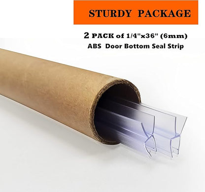 Frameless Shower Door Bottom Seal 2-Pack Think 1/4"(6mm) Long 36''(914mm) Shower Door Sweep to Create a Water Barrier Shower Door Seal Strip Design to Stop Leaks