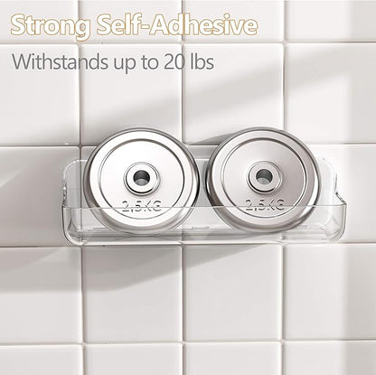 UDD Acrylic Clear Shower Caddy Shower Organizer, Plastic Adhesive Shelf with Hook and Self Adhesive Tape, No Drilling Wall Mount Shower Shelves for Bathroom Kitchen, Transparent