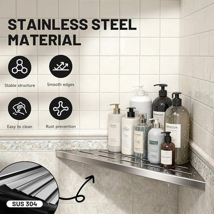 Corner Shower Shelves 10" Brushed Nickel, 2 Pack 304 Stainless Steel Shower Corner Shelf Recessed Slot Design, Wall Mount Triangle Shower Caddy for Bathroom, Kitchen Organization