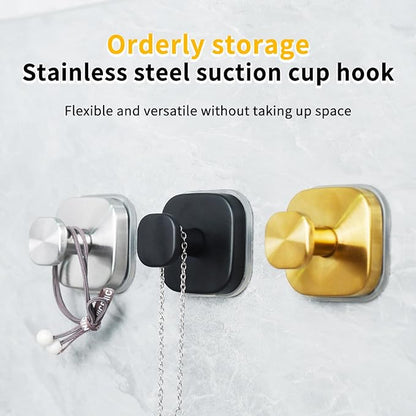 4Pcs Square Suction Cup Hook, 304 Stainless Steel Shower Hook, Removable Suction Cup Knob for Shower, Bathroom, Kitchen, Glass Door, Mirror (Silver)