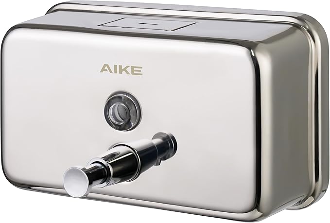 AIKE AK1005 Commercial Soap Dispenser – 37oz Capacity, Polished Stainless Steel Surface Mount