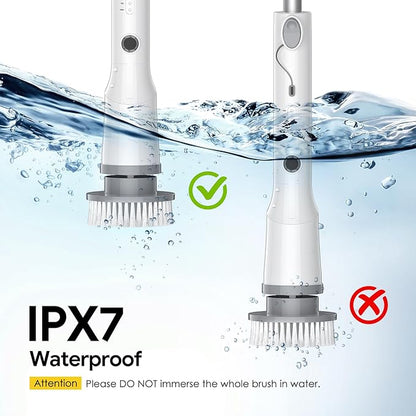 Electric Spin Scrubber, 2025 New Cordless Cleaning Brush, Shower Cleaning Brush with 7 Replaceable Brush Heads, Power Scrubber 3 Adjustable Speeds, Detachable Long Handle & IPX7 Waterproof