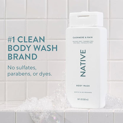 Native Body Wash Contains Naturally Derived Ingredients | For Women & Men, Sulfate, Paraben, & Dye Free Leaving Skin Soft and Hydrating | Cashmere & Rain 18 oz