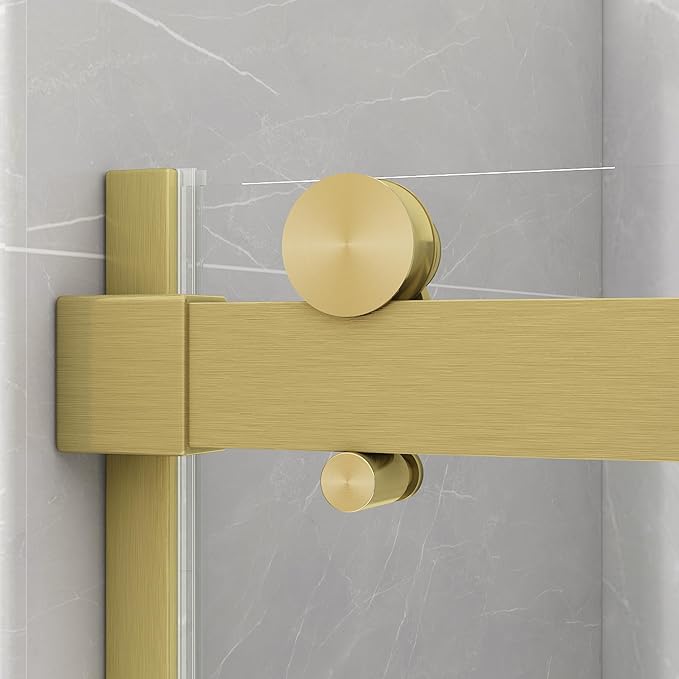 Sunrosa Semi-Frameless Glass Shower Door, 47 2/8" -48" W x 76" H Single Sliding Shower Door, Shower Door with Tempered Glass 5/16"(8mm), Brushed Gold