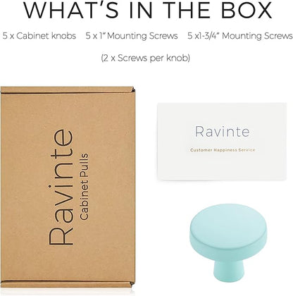 Ravinte 5 Pack Drawer Pulls 1-1/4 Inch Kitchen Cabinet Knobs Solid Round Dresser Drawer Knobs Green Dresser Knobs Drawer Knobs Simple Cabinet Hardware for Cupboard Drawer Pulls
