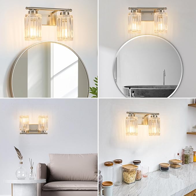 2 Light Bathroom Light Fixtures Modern Brushed Nickel 12 Inch Vanity Lights for Bathroom Lighting Fixtures Over Mirror with Thickened Glass Shade for Cabinet Mirror Bedroom Hallway