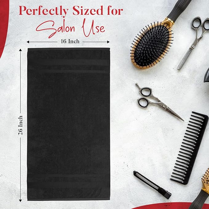 RIVERSIDE Pack of 24 Salon Towels Set – 16 x 26 Inches, 100% Ring Spun Cotton Highly Absorbent and Quick Dry Towels for Salon, Hand, Barber, Gym, Home & Hair Care, Black